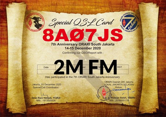 QSL Special Call HUT Ke-7 ORARI Lokal Jakarta Selatan – 2M FM