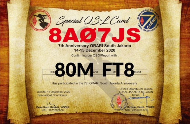 QSL Special Call HUT Ke-7 ORARI Lokal Jakarta Selatan – 80M FT8